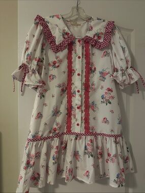 Women’s  Floral White and Pink Rareraw Charming Ruffled Pajama Dress NWOT